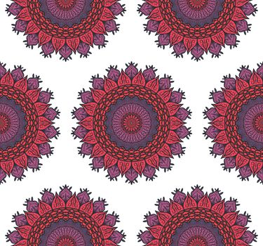 Hand drawn Mandala Seamless Pattern. Arabic, indian, turkish and ottoman culture decoration style. Ethnic ornamental background. Magic vintage template of greeting, card, print, cloth, tattoo. Vector