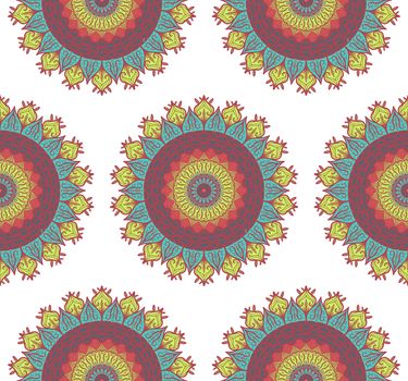 Hand drawn Mandala Seamless Pattern. Arabic, indian, turkish and ottoman culture decoration style. Ethnic ornamental background. Magic vintage template of greeting, card, print, cloth, tattoo. Vector