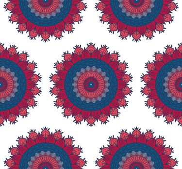 Hand drawn Mandala Seamless Pattern. Arabic, indian, turkish and ottoman culture decoration style. Ethnic ornamental background. Magic vintage template of greeting, card, print, cloth, tattoo. Vector