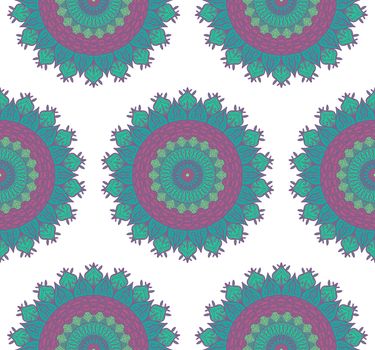 Hand drawn Mandala Seamless Pattern. Arabic, indian, turkish and ottoman culture decoration style. Ethnic ornamental background. Magic vintage template of greeting, card, print, cloth, tattoo. Vector