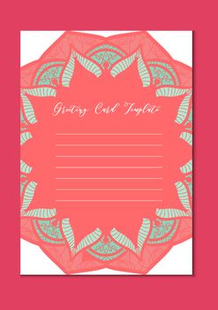 Mandala vintage template card in arabic and indian, islam and ottoman, turkish, asian style for brochure, flyer, greeting, invitation card, cover. Format A4. Floral holiday ornamental design. Vector