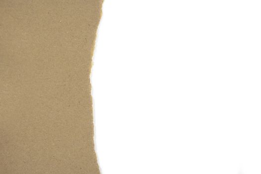 Isolated Torn Brown Package Paper with White Blank Copyspace