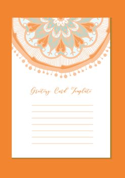 Mandala vintage template card in arabic and indian, islam and ottoman, turkish, asian style for brochure, flyer, greeting, invitation card, cover. Format A4. Floral holiday ornamental design. Vector