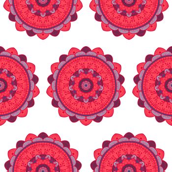 Hand drawn Mandala Seamless Pattern. Arabic, indian, turkish and ottoman culture decoration style. Ethnic ornamental background. Magic vintage template of greeting, card, print, cloth, tattoo. Vector