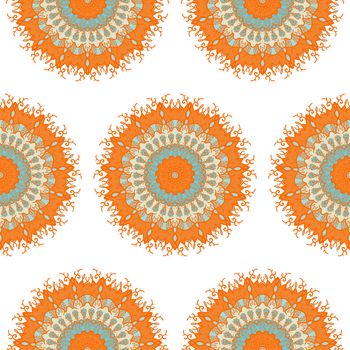 Hand drawn Mandala Seamless Pattern. Arabic, indian, turkish and ottoman culture decoration style. Ethnic ornamental background. Magic vintage template of greeting, card, print, cloth, tattoo. Vector