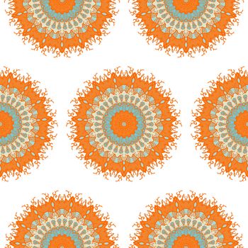 Hand drawn Mandala Seamless Pattern. Arabic, indian, turkish and ottoman culture decoration style. Ethnic ornamental background. Magic vintage template of greeting, card, print, cloth, tattoo. Vector