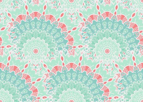 Hand drawn Mandala Seamless Pattern. Arabic, indian, turkish and ottoman culture decoration style. Ethnic ornamental background. Magic vintage template of greeting, card, print, cloth, tattoo. Vector