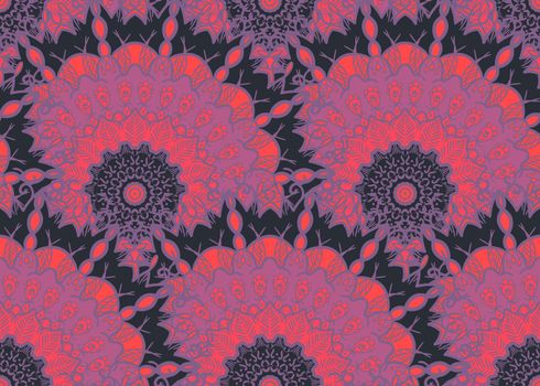 Hand drawn Mandala Seamless Pattern. Arabic, indian, turkish and ottoman culture decoration style. Ethnic ornamental background. Magic vintage template of greeting, card, print, cloth, tattoo. Vector