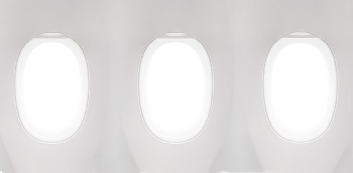 Isolated airplane window from customer seat view