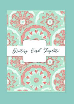 Mandala vintage template card in arabic and indian, islam and ottoman, turkish, asian style for brochure, flyer, greeting, invitation card, cover. Format A4. Floral holiday ornamental design. Vector