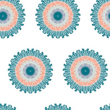 Hand drawn Mandala Seamless Pattern. Arabic, indian, turkish and ottoman culture decoration style. Ethnic ornamental background. Magic vintage template of greeting, card, print, cloth, tattoo. Vector