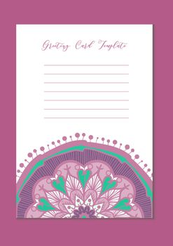 Mandala vintage template card in arabic and indian, islam and ottoman, turkish, asian style for brochure, flyer, greeting, invitation card, cover. Format A4. Floral holiday ornamental design. Vector