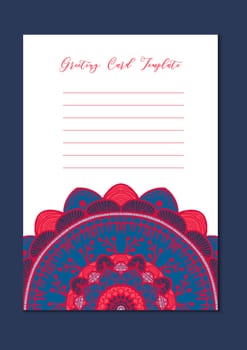 Mandala vintage template card in arabic and indian, islam and ottoman, turkish, asian style for brochure, flyer, greeting, invitation card, cover. Format A4. Floral holiday ornamental design. Vector