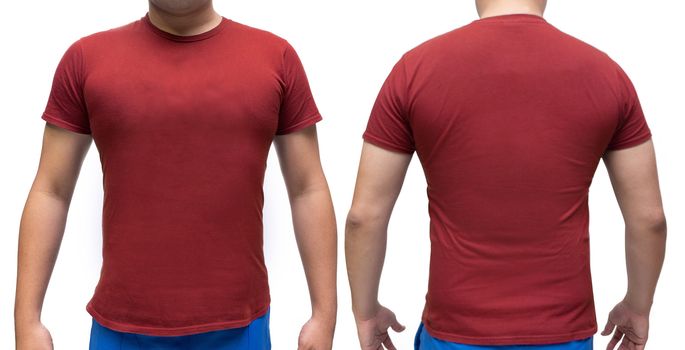 Red blank  t-shirt on human body for graphic design mock up