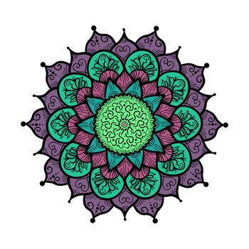 Hand drawn Mandala in arabic, indian, islam and ottoman culture decoration style. Ethnic geometric ornamental background. Magic vintage template of greeting, card, print, cloth, tattoo. Vector