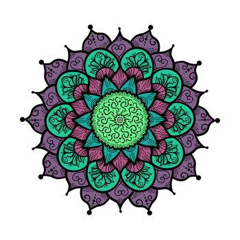 Hand drawn Mandala in arabic, indian, islam and ottoman culture decoration style. Ethnic geometric ornamental background. Magic vintage template of greeting, card, print, cloth, tattoo. Vector