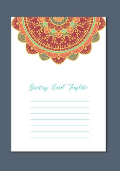 Mandala vintage template card in arabic and indian, islam and ottoman, turkish, asian style for brochure, flyer, greeting, invitation card, cover. Format A4. Floral holiday ornamental design. Vector