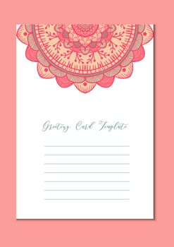 Mandala vintage template card in arabic and indian, islam and ottoman, turkish, asian style for brochure, flyer, greeting, invitation card, cover. Format A4. Floral holiday ornamental design. Vector