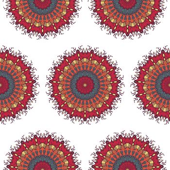 Hand drawn Mandala Seamless Pattern. Arabic, indian, turkish and ottoman culture decoration style. Ethnic ornamental background. Magic vintage template of greeting, card, print, cloth, tattoo. Vector