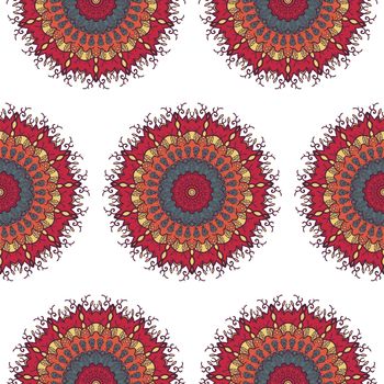 Hand drawn Mandala Seamless Pattern. Arabic, indian, turkish and ottoman culture decoration style. Ethnic ornamental background. Magic vintage template of greeting, card, print, cloth, tattoo. Vector