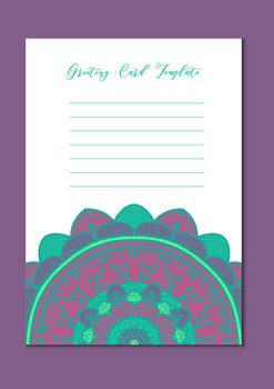 Mandala vintage template card in arabic and indian, islam and ottoman, turkish, asian style for brochure, flyer, greeting, invitation card, cover. Format A4. Floral holiday ornamental design. Vector