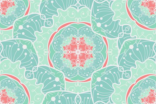 Hand drawn Mandala Seamless Pattern. Arabic, indian, turkish and ottoman culture decoration style. Ethnic ornamental background. Magic vintage template of greeting, card, print, cloth, tattoo. Vector