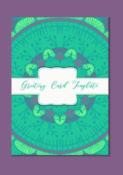 Mandala vintage template card in arabic and indian, islam and ottoman, turkish, asian style for brochure, flyer, greeting, invitation card, cover. Format A4. Floral holiday ornamental design. Vector