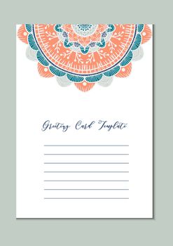 Mandala vintage template card in arabic and indian, islam and ottoman, turkish, asian style for brochure, flyer, greeting, invitation card, cover. Format A4. Floral holiday ornamental design. Vector