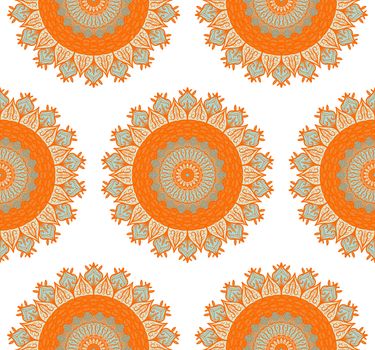 Hand drawn Mandala Seamless Pattern. Arabic, indian, turkish and ottoman culture decoration style. Ethnic ornamental background. Magic vintage template of greeting, card, print, cloth, tattoo. Vector