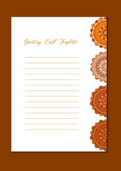 Mandala vintage template card in arabic and indian, islam and ottoman, turkish, asian style for brochure, flyer, greeting, invitation card, cover. Format A4. Floral holiday ornamental design. Vector