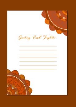 Mandala vintage template card in arabic and indian, islam and ottoman, turkish, asian style for brochure, flyer, greeting, invitation card, cover. Format A4. Floral holiday ornamental design. Vector