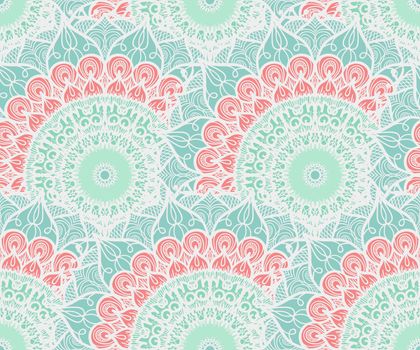 Hand drawn Mandala Seamless Pattern. Arabic, indian, turkish and ottoman culture decoration style. Ethnic ornamental background. Magic vintage template of greeting, card, print, cloth, tattoo. Vector