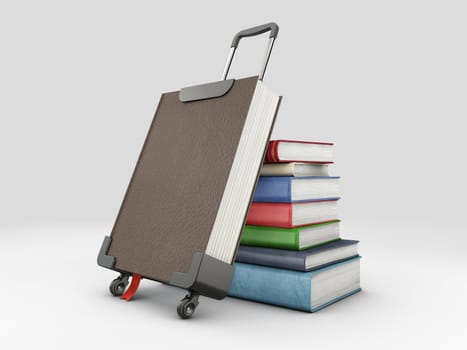 3d Rendering of Book Suitcase and stack of books, clipping path include.