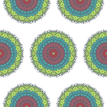 Hand drawn Mandala Seamless Pattern. Arabic, indian, turkish and ottoman culture decoration style. Ethnic ornamental background. Magic vintage template of greeting, card, print, cloth, tattoo. Vector