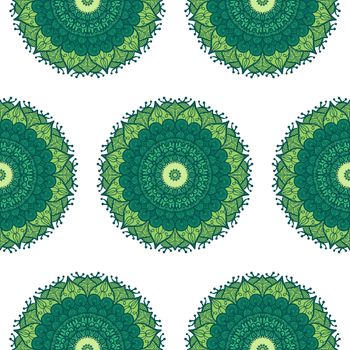 Hand drawn Mandala Seamless Pattern. Arabic, indian, turkish and ottoman culture decoration style. Ethnic ornamental background. Magic vintage template of greeting, card, print, cloth, tattoo. Vector