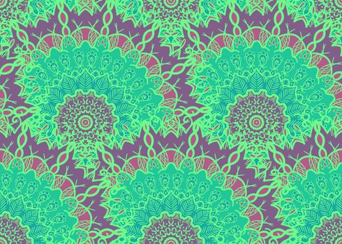 Hand drawn Mandala Seamless Pattern. Arabic, indian, turkish and ottoman culture decoration style. Ethnic ornamental background. Magic vintage template of greeting, card, print, cloth, tattoo. Vector
