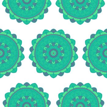 Hand drawn Mandala Seamless Pattern. Arabic, indian, turkish and ottoman culture decoration style. Ethnic ornamental background. Magic vintage template of greeting, card, print, cloth, tattoo. Vector