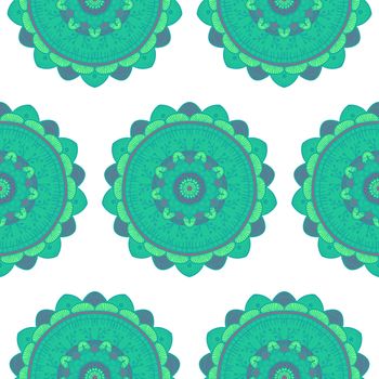 Hand drawn Mandala Seamless Pattern. Arabic, indian, turkish and ottoman culture decoration style. Ethnic ornamental background. Magic vintage template of greeting, card, print, cloth, tattoo. Vector