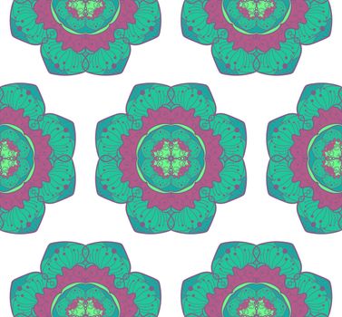Hand drawn Mandala Seamless Pattern. Arabic, indian, turkish and ottoman culture decoration style. Ethnic ornamental background. Magic vintage template of greeting, card, print, cloth, tattoo. Vector