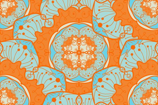 Hand drawn Mandala Seamless Pattern. Arabic, indian, turkish and ottoman culture decoration style. Ethnic ornamental background. Magic vintage template of greeting, card, print, cloth, tattoo. Vector