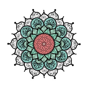 Hand drawn Mandala in arabic, indian, islam and ottoman culture decoration style. Ethnic geometric ornamental background. Magic vintage template of greeting, card, print, cloth, tattoo. Vector