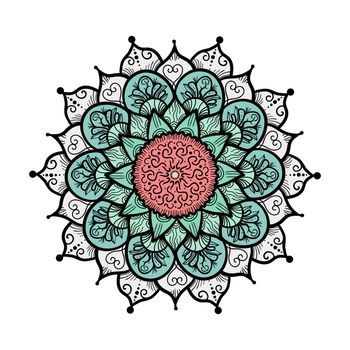 Hand drawn Mandala in arabic, indian, islam and ottoman culture decoration style. Ethnic geometric ornamental background. Magic vintage template of greeting, card, print, cloth, tattoo. Vector