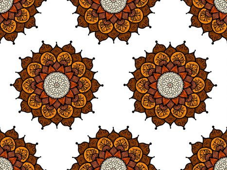 Hand drawn Mandala Seamless Pattern. Arabic, indian, turkish and ottoman culture decoration style. Ethnic ornamental background. Magic vintage template of greeting, card, print, cloth, tattoo. Vector
