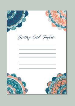 Mandala vintage template card in arabic and indian, islam and ottoman, turkish, asian style for brochure, flyer, greeting, invitation card, cover. Format A4. Floral holiday ornamental design. Vector