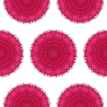 Hand drawn Mandala Seamless Pattern. Arabic, indian, turkish and ottoman culture decoration style. Ethnic ornamental background. Magic vintage template of greeting, card, print, cloth, tattoo. Vector