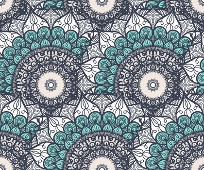 Hand drawn Mandala Seamless Pattern. Arabic, indian, turkish and ottoman culture decoration style. Ethnic ornamental background. Magic vintage template of greeting, card, print, cloth, tattoo. Vector