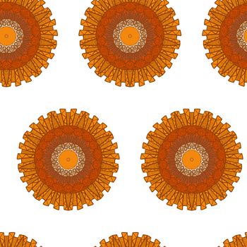 Hand drawn Mandala Seamless Pattern. Arabic, indian, turkish and ottoman culture decoration style. Ethnic ornamental background. Magic vintage template of greeting, card, print, cloth, tattoo. Vector