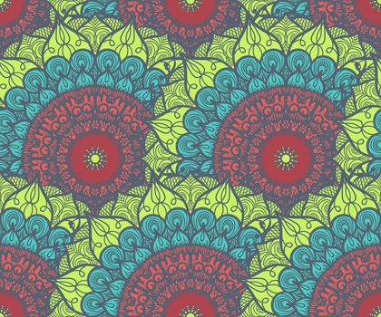 Hand drawn Mandala Seamless Pattern. Arabic, indian, turkish and ottoman culture decoration style. Ethnic ornamental background. Magic vintage template of greeting, card, print, cloth, tattoo. Vector