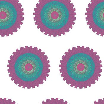 Hand drawn Mandala Seamless Pattern. Arabic, indian, turkish and ottoman culture decoration style. Ethnic ornamental background. Magic vintage template of greeting, card, print, cloth, tattoo. Vector