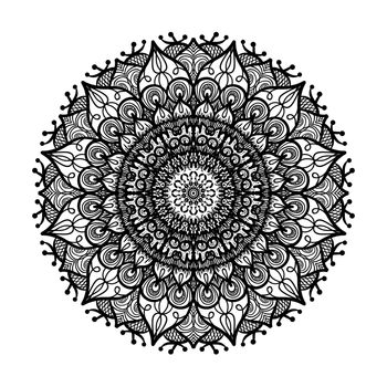 Hand drawn Mandala in arabic, indian, islam and ottoman culture decoration style. Ethnic geometric ornamental background. Magic vintage template of greeting, card, print, cloth, tattoo. Vector